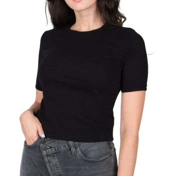 Agolde Rib Crewneck Short Sleeve Tee Black Modal Cotton Blend Small - Picture 1 of 8